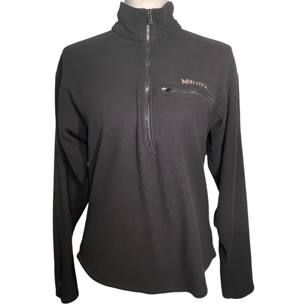 Marmot Unisex M Black 1/4 Zip Long sleeve Spell out Logo Zip Chest‎ Pocket